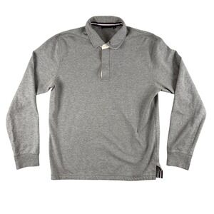 Eden Park Polo Shirt Mens M Gray‎ Long Sleeve Rugby Style Logo Collar Trim